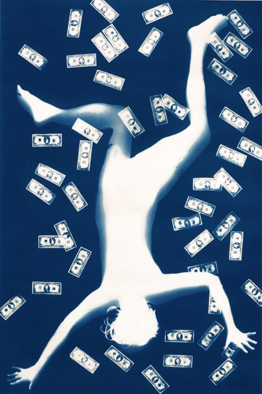Nancy WILSON-PAJICFalling Angel n° 14 (dollars), 1995-1997Unique photogram in cyanotype on archive papercourtesy Galerie Miranda