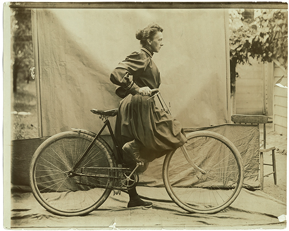E. Alice AustenDaisy Elliott with a bicycle, c.1895Collection of HistoricRichmond Town© E. Alice Austen