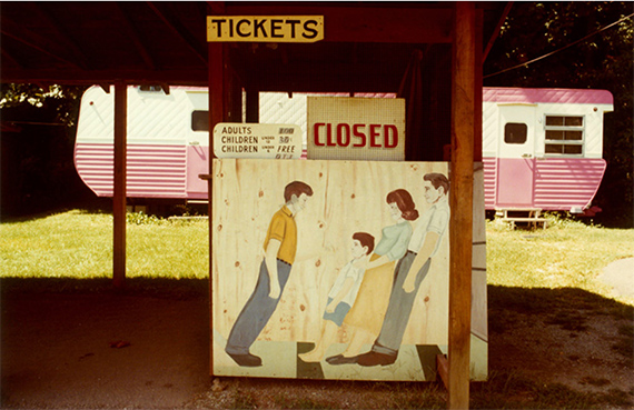 Ken Brown (American, b. 1944), Pink Trailer Tilt, 1976, from the American Roads portfolio. Chromogenic color print, 11 x 14 in. 2020.76.4. Gift of Richard D. and Kandace A. Riebel. Collection of the Haggerty Museum of Art, Marquette University © Ken Brown