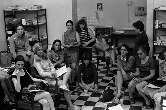 Bev Grant (American, born 1942), New York Radical Women organizers at a planning meeting, Southern Conference Educational Fund offices, New York City, Summer 1968, gelatin silver print.