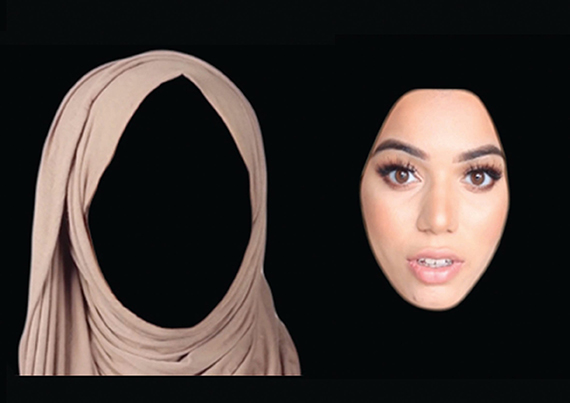 Strategy of Beautification, Hijab and Face Cut Out, video still, 2017 © Sarah Amrani.⁠