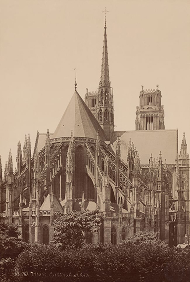 SÉRAPHIN-MÉDÉRIC MIEUSEMENT FRENCH, 1840-1905 
CATHÉDRALE SAINTE-CROIX D'ORLÉANS:  
ABSIDE, LOIRET, CENTRE-VAL DE LOIRE, CIRCA 1860S-90S 
archival pigment print on bamboo glossy baryta paper 
20 x 16 inches, 50.8 x 40.6 cm 
Edition of 50 
© Westwood Gallery NYC