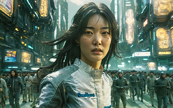 Ayoung Kim. Delivery Dancer’s Arc: Inverse (still). 2024. Three-channel video, color, two-channel sound, lighting installation, random video playback and lighting synchronization control program, sundial sculptures, graphic sheets and circular screens (27 min). ACC Future Prize Commission. Courtesy the artist and ACC
Ayoung Kim. Delivery Dancer’s Arc: Inverse (still). 2024. Three-channel video, color, two-channel sound, lighting installation, random video playback and lighting synchronization control program, sundial sculptures, graphic sheets and circular screens (27 min). ACC Future Prize Commission. Courtesy the artist and ACC