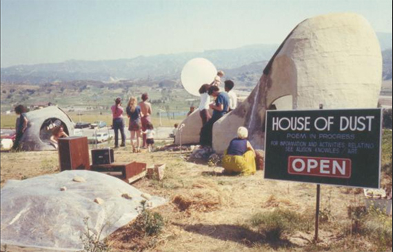 Students gather at The House of Dust, California Institute of the Arts (CalArts), Valencia, CA, 1971; Courtesy California Institute of the Arts, Institute Archives.Alison Knowles