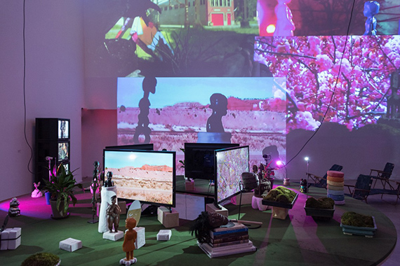 Installation photograph, Cauleen Smith: Give It or Leave It, September 14–December 23, 2018, Institute of Contemporary Art, University of Pennsylvania, © Cauleen Smith, photo: Constance Mensh for the Institute of Contemporary Art