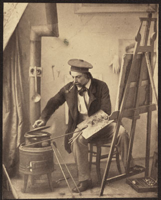 Marie-Alexandre Alophe: Caricature. La gloire et le pot-au-feu, Paris 1858, Übermalte Fotografie, 20,9 x 16,6 cm, Bibliothèque nationale de France Paris