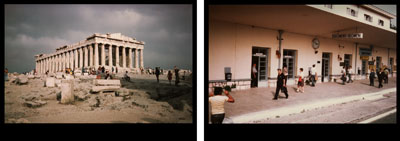EVE SONNEMAN, THE INSTANT AND THE MOMENT, GREECE, 1977, diptych photographs on Cibachrome paper, 20 x 30 in. 50.8 x 76.2 cm